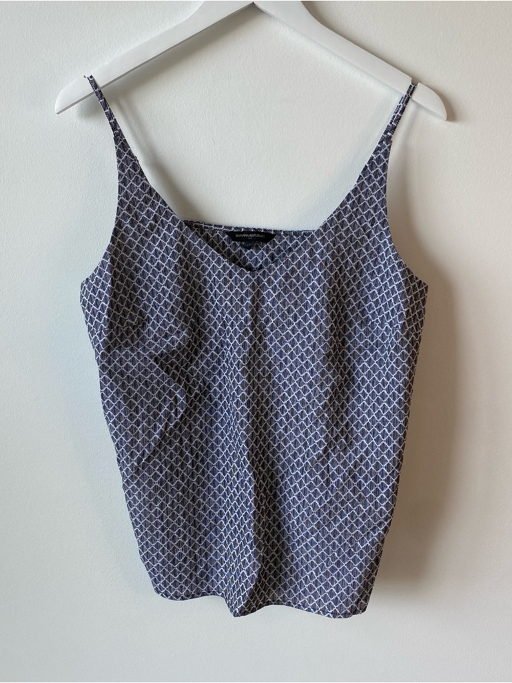 Banana Republic Navy and White Geometric Silk Camisole